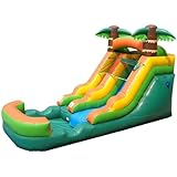 Pogo Bounce House Inflatable Water Slides for Kids - Backyard Inflatable Slides with Splash Pool - Tropical Slides with Water Pool Complete Setup with Blower, Stakes - 21' x 9' - 12' Tall Slide